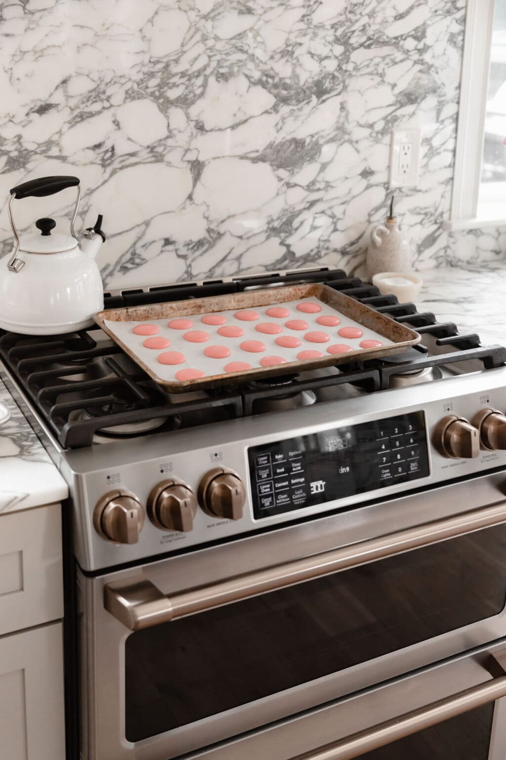 Macarons baking in the oven